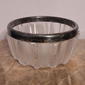 Vintage Scalloped Frosted Glass Bowl with Silver Rim